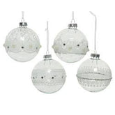Decoris Glass Bauble with White Lace 8cm - 4 Assorted Transparent